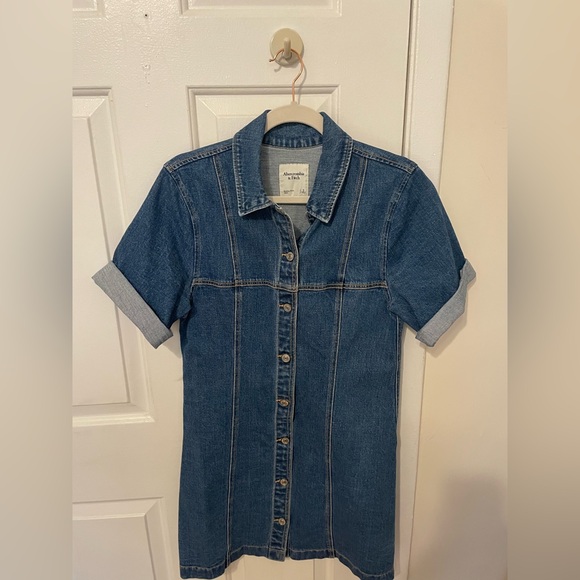 Abercrombie A-Line Denim Mini Dress, Medium Rinse, Size S - Picture 1 of 4